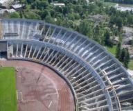 Kuva stadionin penkeistä peruskorjauksessa 1991-1994