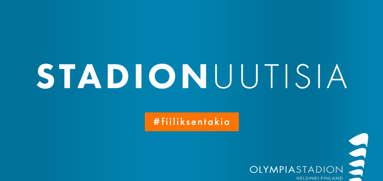 Stadionuutisia teksti Olympiastadionin logopohjalla