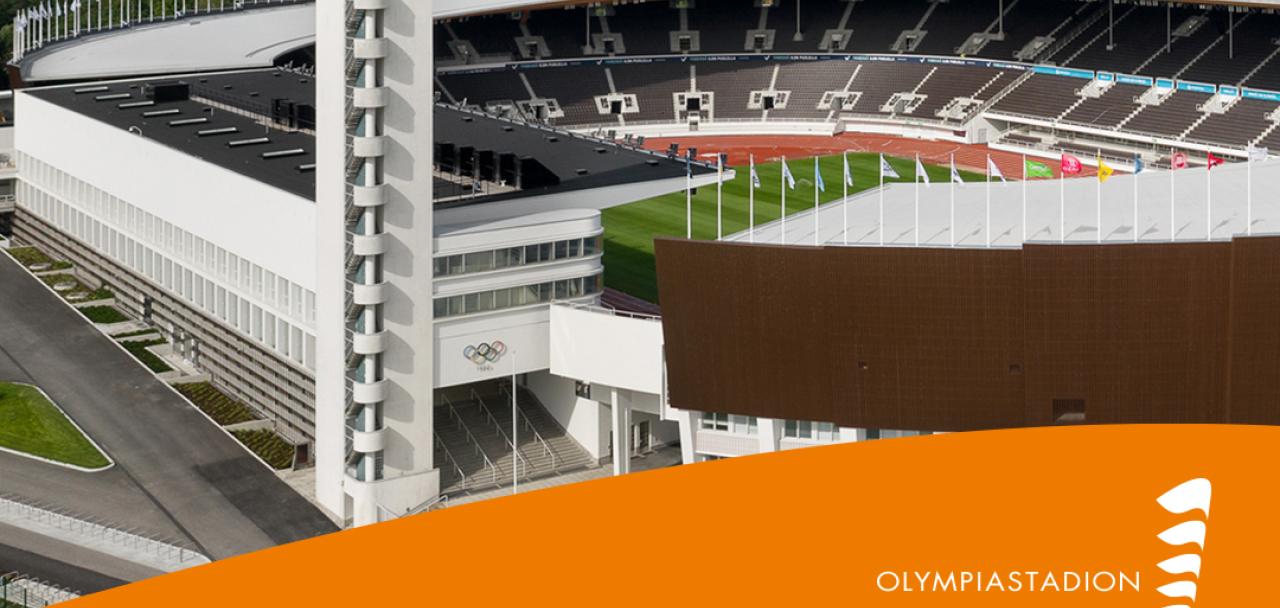 Kuva oranssisilla reunuksilla Olympiastadionista