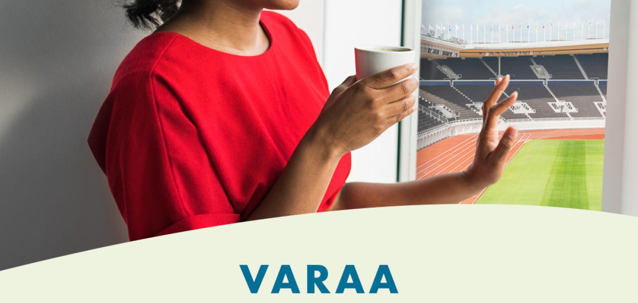 Teksti (varaa stadionluokan kokous) ja naisen kuva