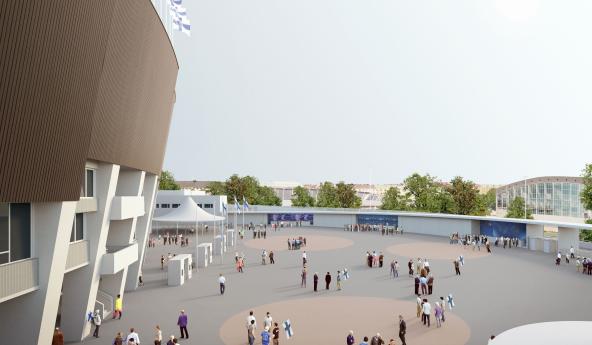 Havainnekuva Olympiastadionin pohjoisen sisäänkäynnin luota