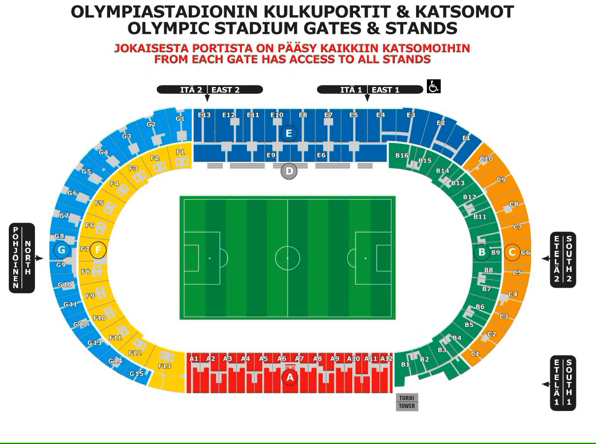 Olympiastadion Huuhkajat kartta 2023