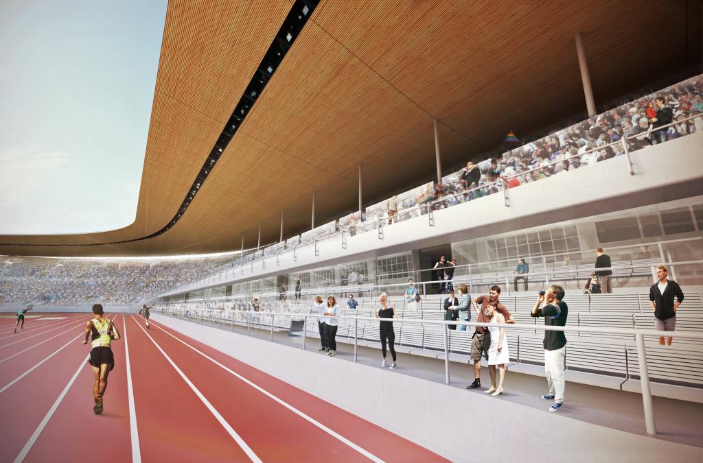 Havainnekuva ulkoradasta vuoden 2020 valmistuvasta Olympiastadionista