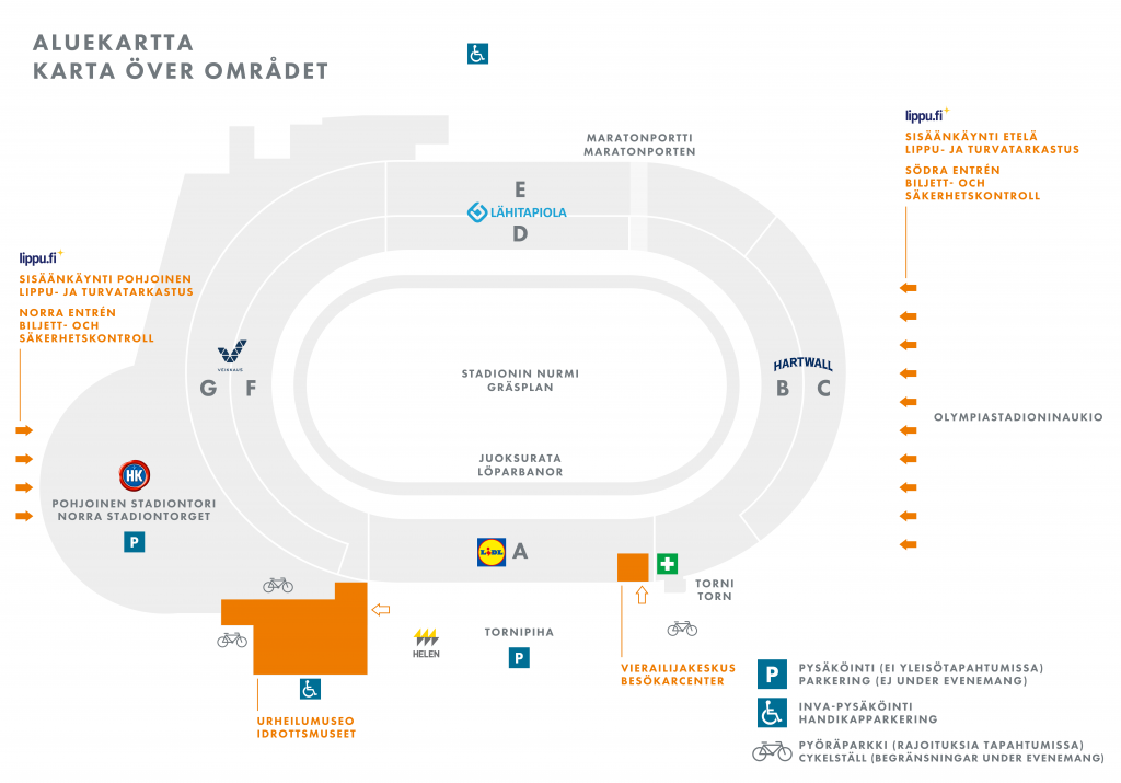 Olympiastadionin aluekartta FI-SV