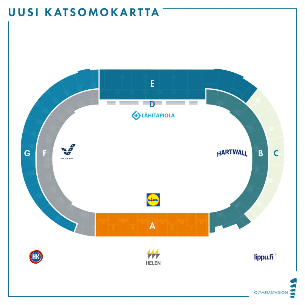 Olympiastadionin katsomokartta lohkoineen