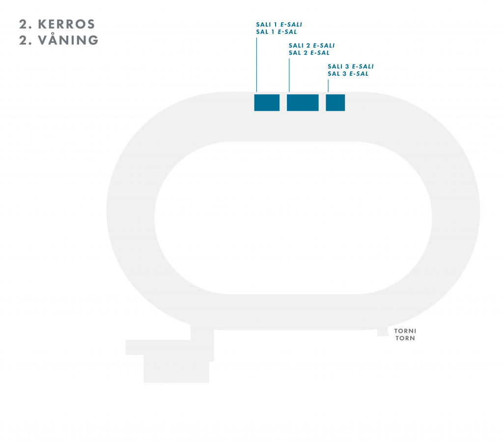 Olympiastadionin toisen kerroksen kerroskartta suomeksi ja ruotsiksi
