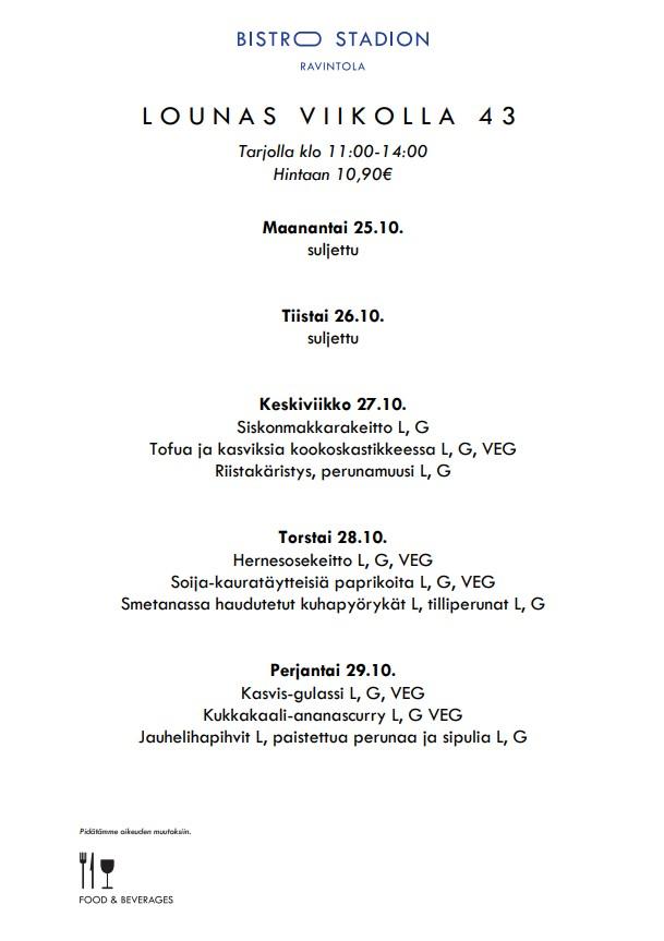 Kuva: Bistron lounaslista viikko 43