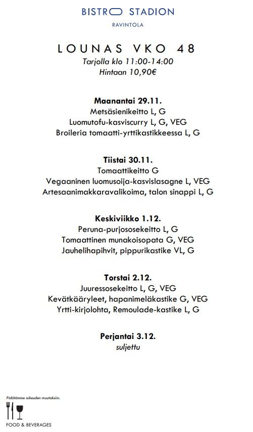 Kuva: Bistron lounaslista viikko 48