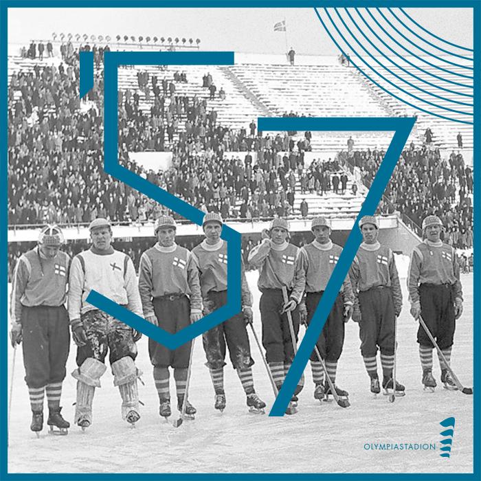 Kuvituskuva vuoden 1957 jääpallon MM-kisoista  Olympiastadionilla