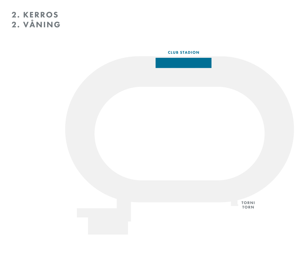 Olympiastadionin toisen kerroksen kerroskartta suomeksi ja ruotsiksi